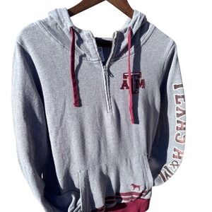 PINK Victoria's Secret Gray & Maroon Texas A&M Half-Zip Hoodie